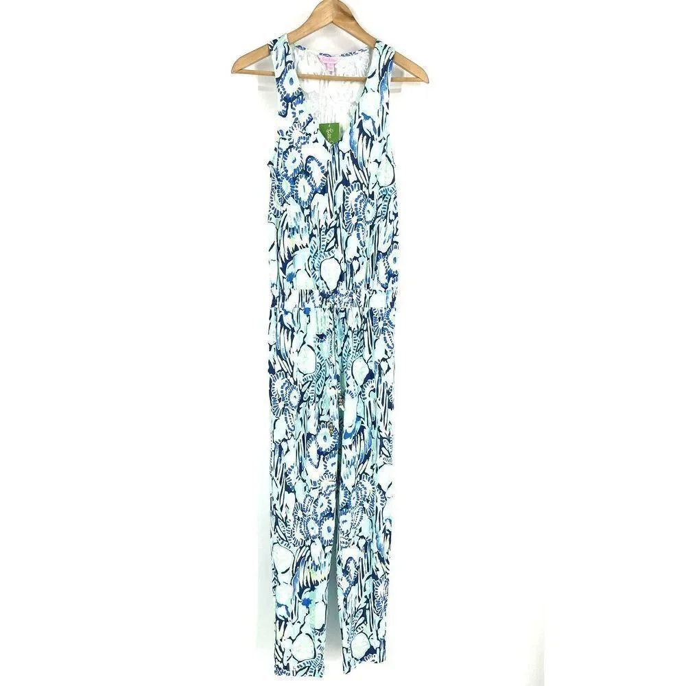 Lilly Pulitzer Paulina Jumpsuit Size XS Womens Blue Green Sunset Swim Print